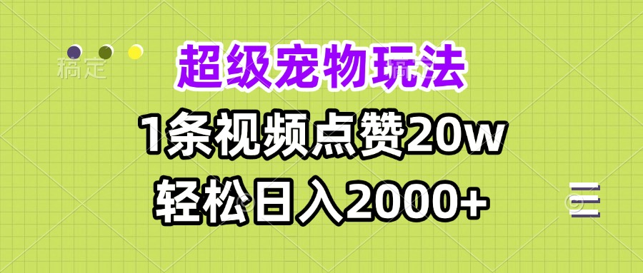 超级宠物视频玩法，1条视频点赞20w，轻松日入2000+-云网创
