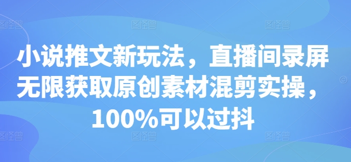 小说推文新玩法，直播间录屏无限获取原创素材混剪实操，100%可以过抖-云网创