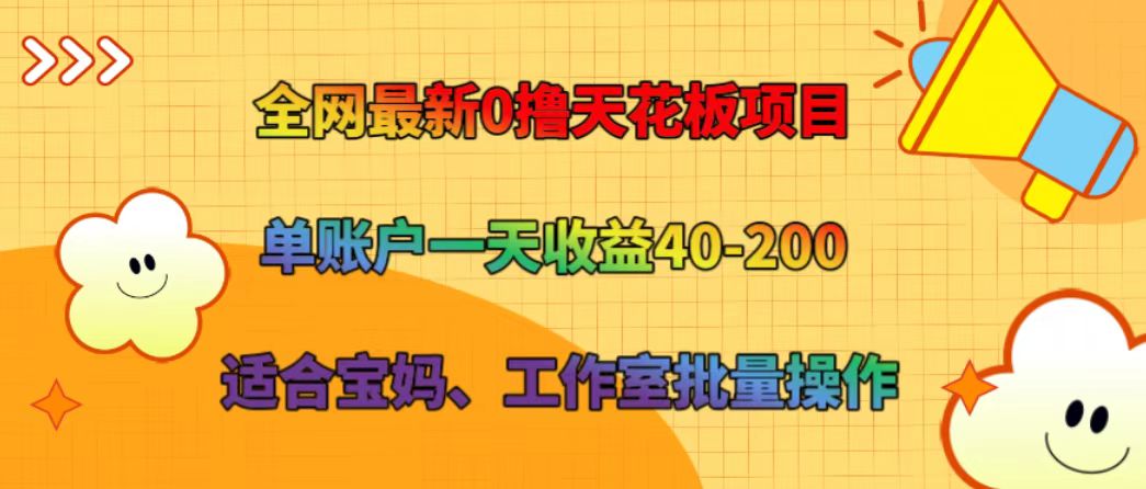 全网最新0撸天花板项目 单账户一天收益40-200 适合宝妈、工作室批量操作-云网创