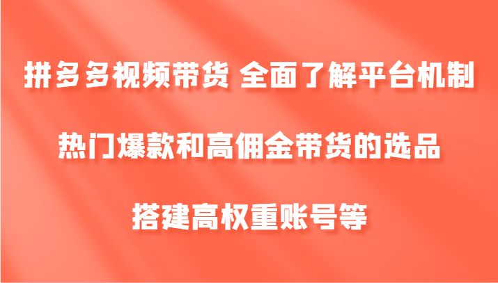 拼多多视频带货 全面了解平台机制、热门爆款和高佣金带货的选品，搭建高权重账号等-云网创