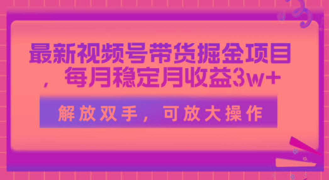 最新视频号带货掘金项目，每月稳定月收益3w+，解放双手，可放大操作-云网创