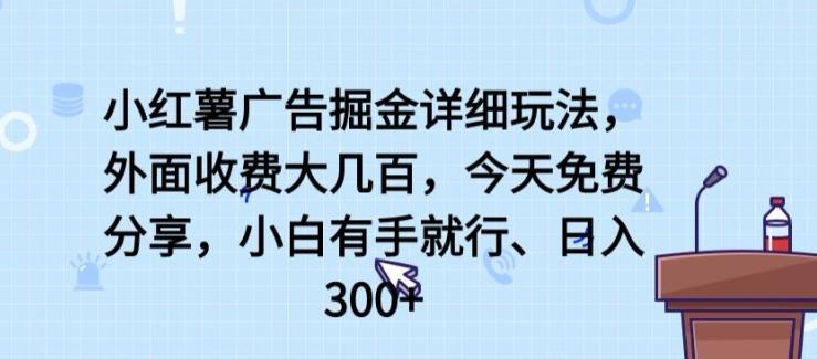 小红薯广告掘金详细玩法,外面收费大几百,小白有手就行,日入300+【揭秘】-云网创