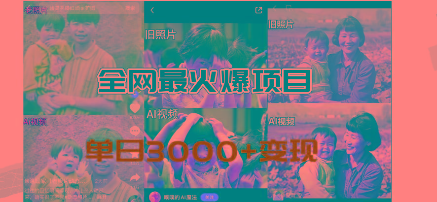 全网爆火的AI让老照片动起来教程，蹭热点日赚3000+，内含免费工具一键...-云网创
