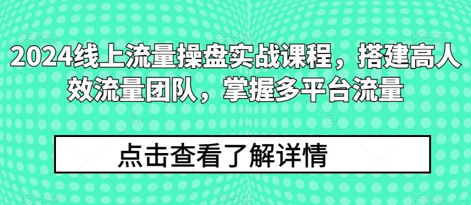 2024线上流量操盘实战课程，搭建高人效流量团队，掌握多平台流量-云网创