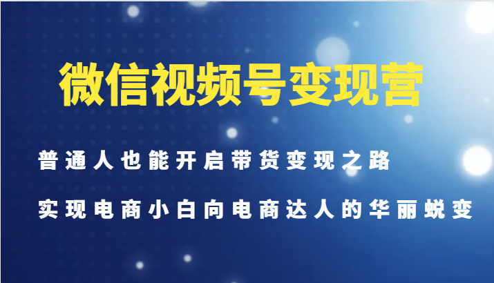 微信视频号变现营-普通人也能开启带货变现之路，实现电商小白向电商达人的华丽蜕变-云网创