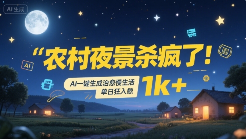 农村夜景杀疯了！AI一键生成治愈系慢生活，单日狂入1k+-云网创