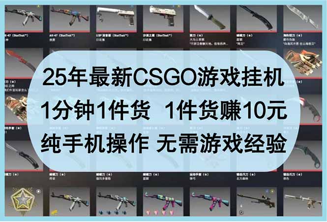 25年最新CSGO游戏挂机,1分钟1件货,1件货赚10元 纯手机操作 无需游戏经验-云网创