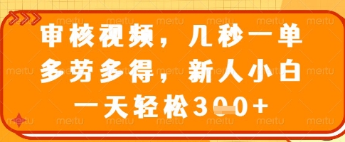 审核视频,几秒一单,多劳多得,新人小白一天轻松3张【揭秘】-云网创