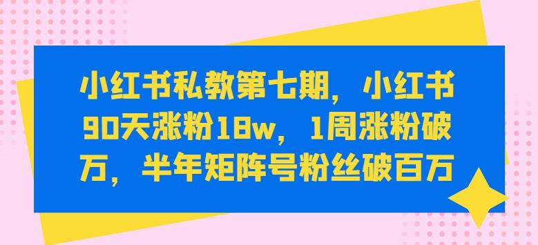 小红书私教第七期，小红书90天涨粉18w，1周涨粉破万，半年矩阵号粉丝破百万-云网创