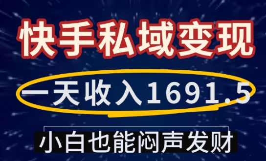 一天收入1691.5，快手私域变现，小白也能闷声发财-云网创