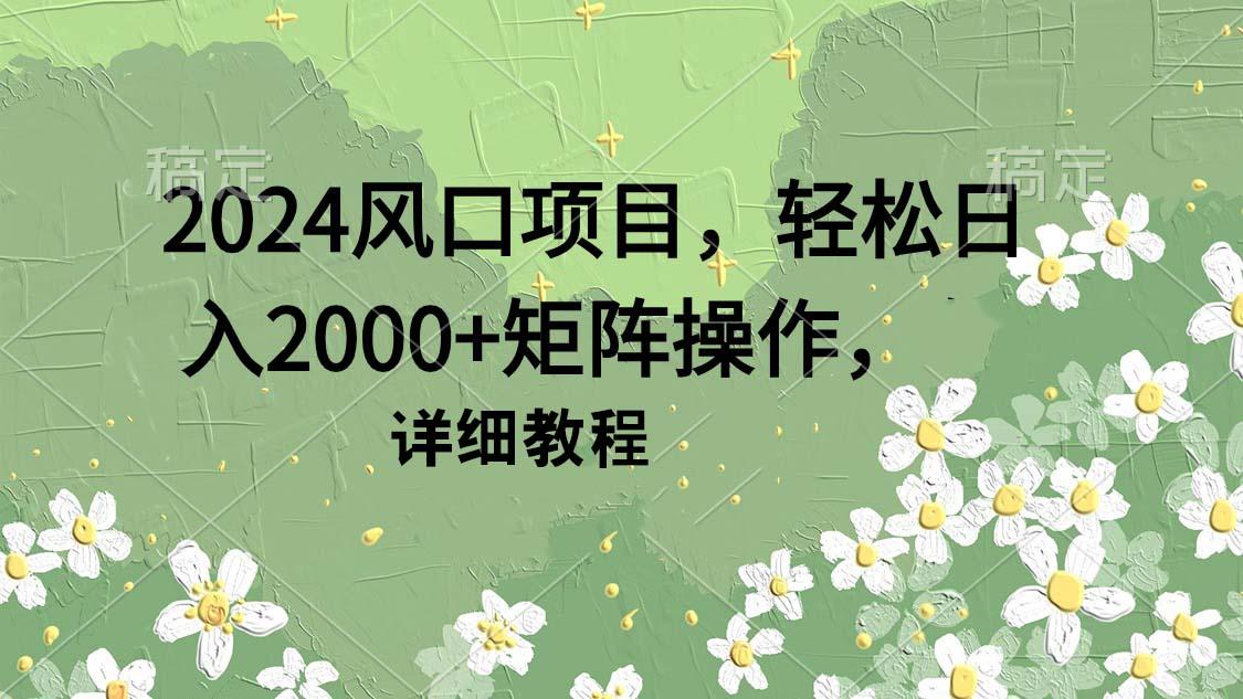 (9652期)2024风口项目,轻松日入2000+矩阵操作,详细教程-云网创