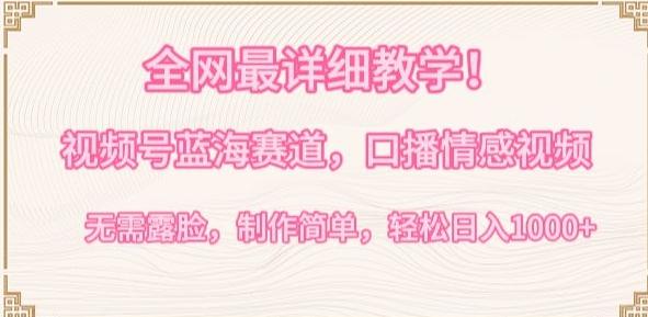 全网最详细教学,视频号蓝海赛道,口播情感视频,无需露脸,制作简单,轻松实现日入1000+【揭秘】-云网创