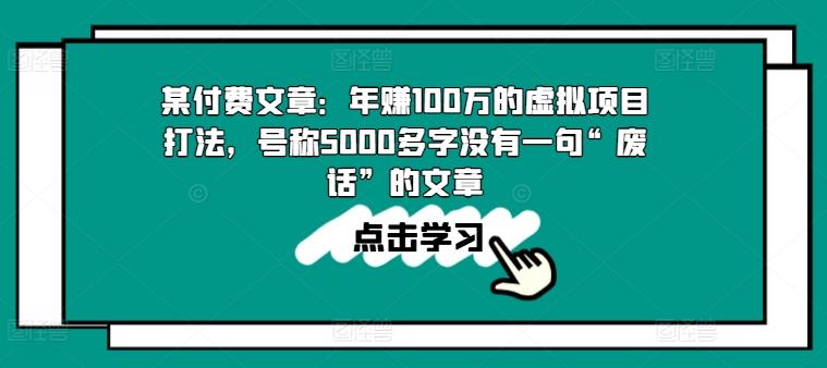 某付费文章:年赚100w的虚拟项目打法,号称5000多字没有一句“废话”的文章-云网创