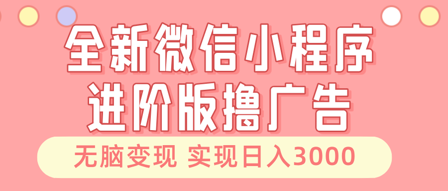 全新微信小程序进阶版撸广告 无脑变现睡后也有收入 日入3000＋-云网创