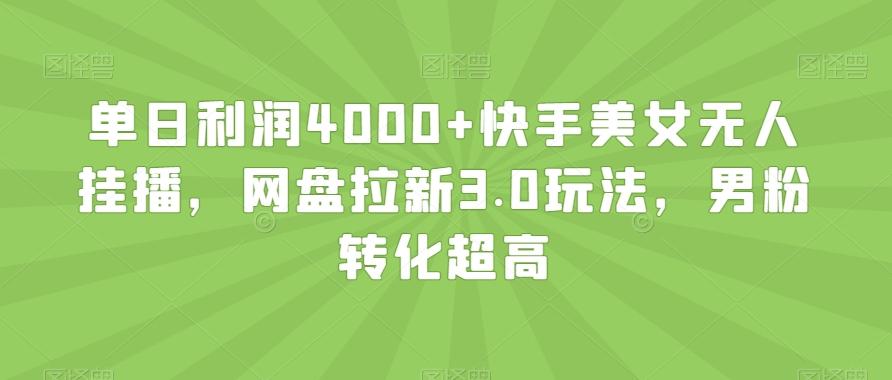 单日利润4000+快手美女无人挂播，网盘拉新3.0玩法，男粉转化超高【揭秘】-云网创