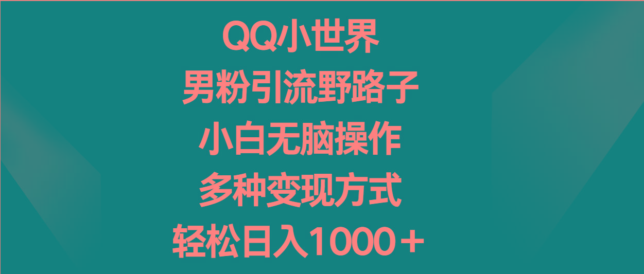 QQ小世界男粉引流野路子,小白无脑操作,多种变现方式轻松日入1000+-云网创