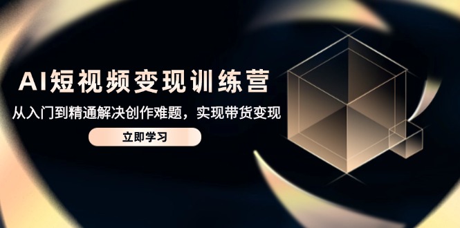 AI短视频变现训练营，从入门到精通解决创作难题，实现带货变现-云网创