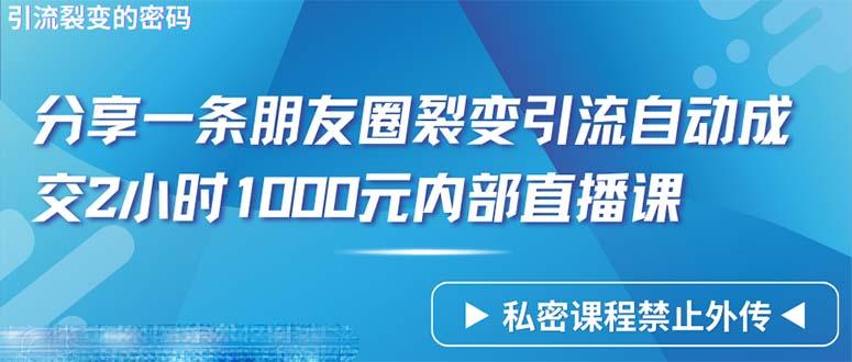 (9850期)仅靠分享一条朋友圈裂变引流自动成交2小时1000内部直播课程-云网创