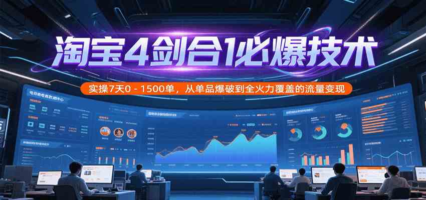 淘宝4剑合1必爆技术，实操7天0-1500单，从单品爆破到全火力覆盖的流量变现-云网创