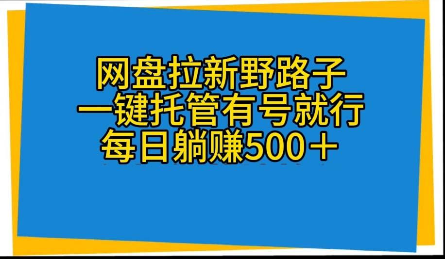 网盘拉新野路子，一键托管有号就行，全自动代发视频，每日躺赚500＋-云网创
