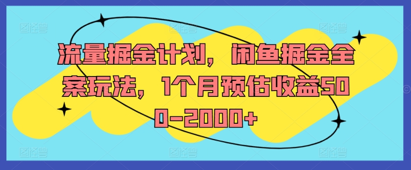 流量掘金计划，闲鱼掘金全案玩法，1个月预估收益500-2000+-云网创