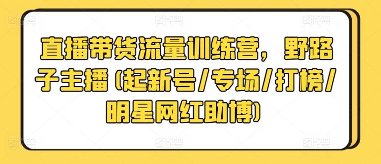 直播带货流量训练营，野路子主播(起新号/专场/打榜/明星网红助博)-云网创