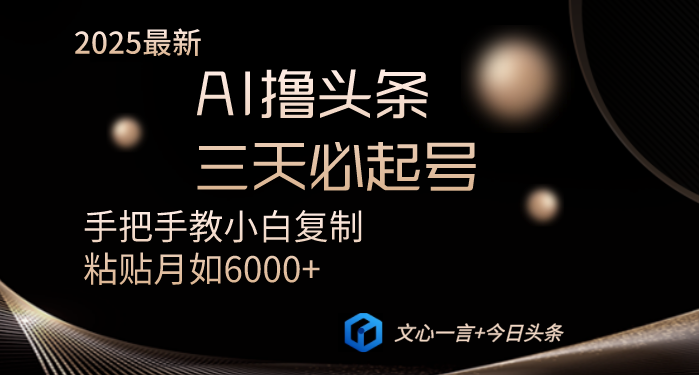 AI撸头条三天必起号手把手教小白复制粘贴月入6000+教程-云网创