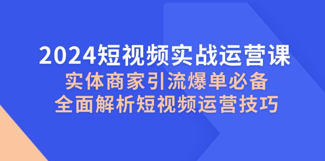 2024短视频实战运营课，实体商家引流爆单必备，全面解析短视频运营技巧-云网创
