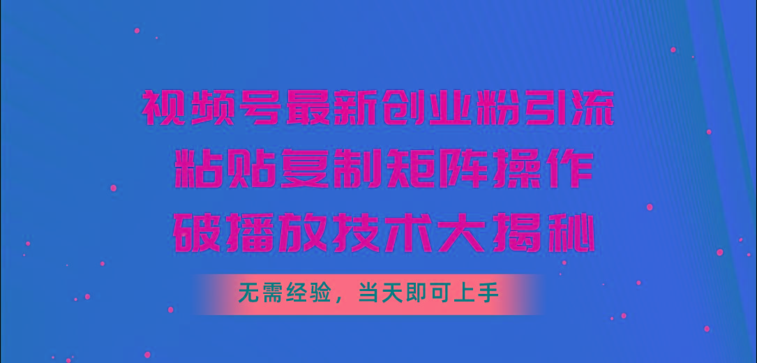视频号最新创业粉引流，粘贴复制矩阵操作，破播放技术大揭秘，无需经验...-云网创