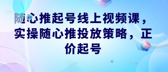 随心推起号线上视频课，实操随心推投放策略，正价起号-云网创