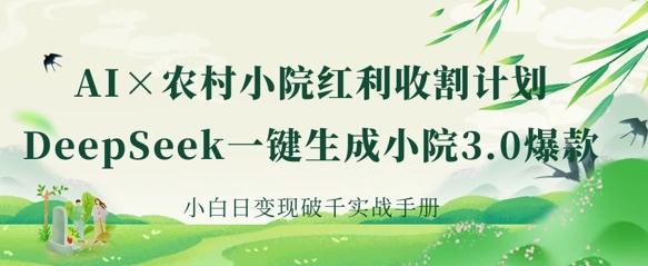 AI+农村小院红利收割：DeepSeek一键生成小院3.0爆款，小白日变现破千实战手册-云网创