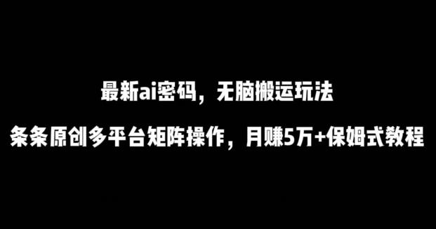 最新ai流量密码，傻瓜式搬运玩法，条条原创，多平台矩阵操作，月赚5万+保姆式教程【揭秘】-云网创