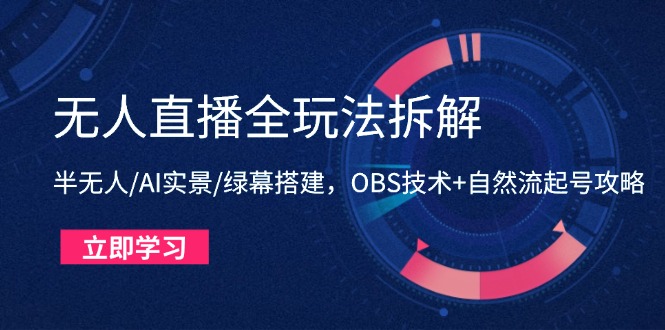 无人直播全玩法拆解：半无人/AI实景/绿幕搭建，OBS技术+自然流起号攻略-云网创