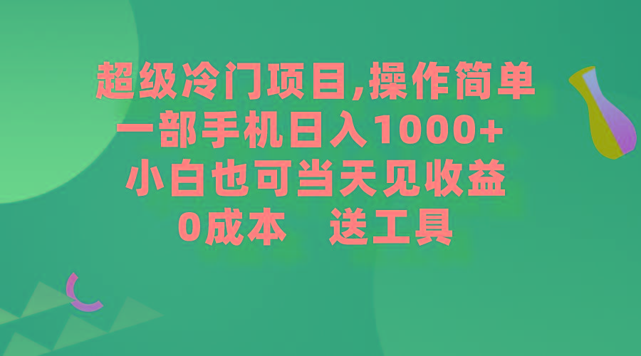 (9291期)超级冷门项目,操作简单，一部手机轻松日入1000+，小白也可当天看见收益-云网创