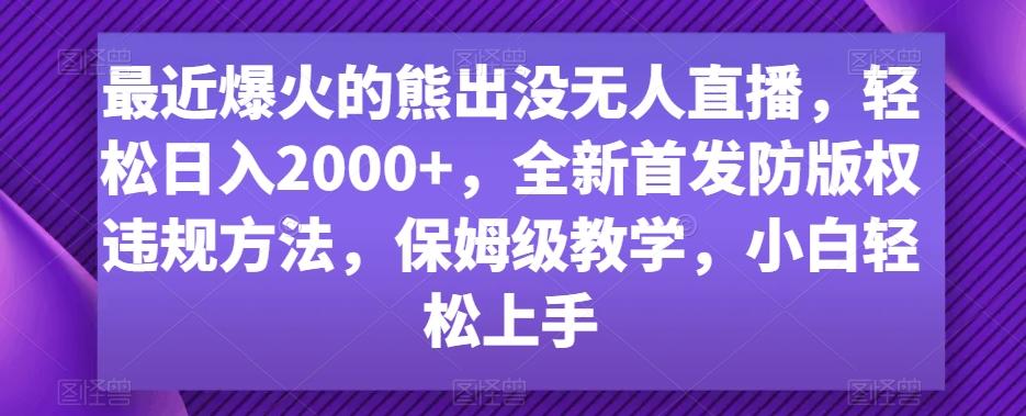 最近爆火的熊出没无人直播，轻松日入2000+，全新首发防版权违规方法【揭秘】-云网创