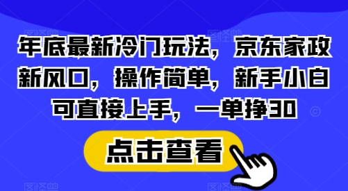 年底最新冷门玩法，京东家政新风口，操作简单，新手小白可直接上手，一单挣30【揭秘】-云网创