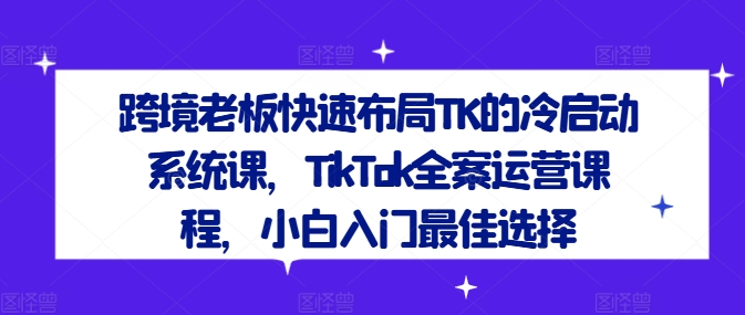 跨境老板快速布局TK的冷启动系统课，TikTok全案运营课程，小白入门最佳选择-云网创