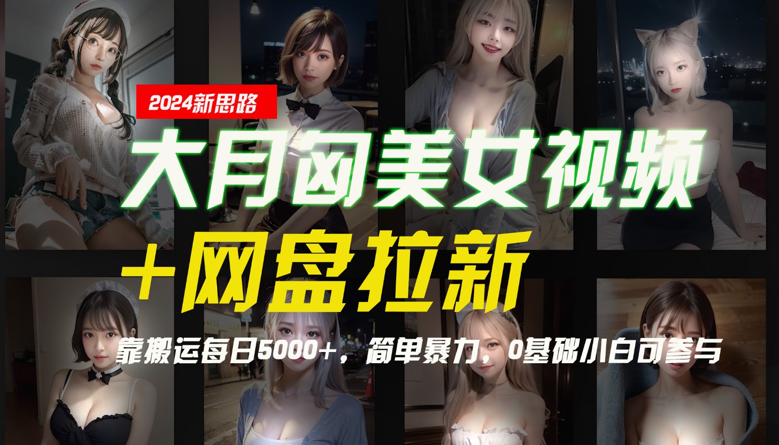 【新思路】大月匈美女视频+网盘拉新，靠搬运每日5000+，简单暴力，0基础小白可参与-云网创
