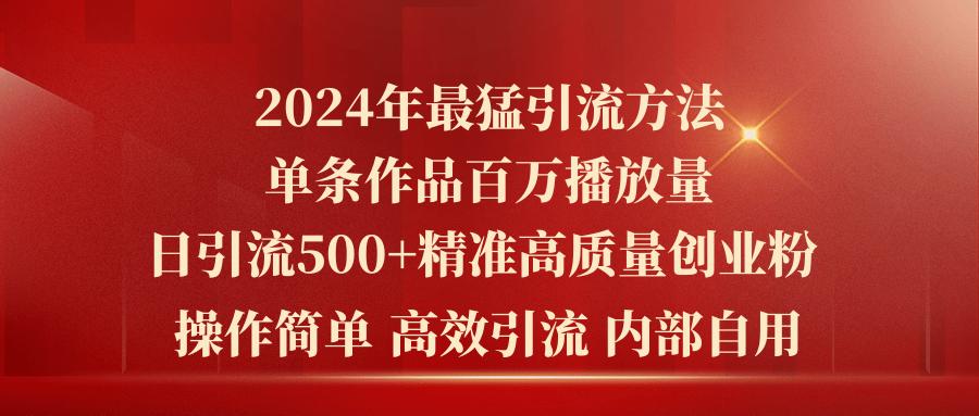 2024年最猛暴力引流方法，单条作品百万播放 单日引流500+高质量精准创业粉-云网创