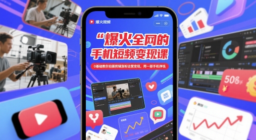 爆火全网的手机短视频变现课，0基础教你拍摄剪辑涨粉运营变现，用一部手机挣钱-云网创
