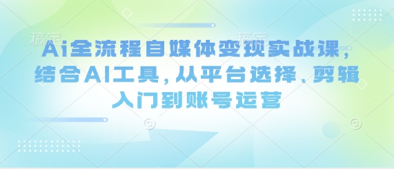 Ai全流程自媒体变现实战课，结合AI工具，从平台选择、剪辑入门到账号运营-云网创