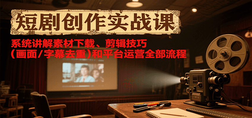 短剧创作实战课，系统讲解素材下载、剪辑技巧（画面/字幕去重）和平台运营全部流程-云网创