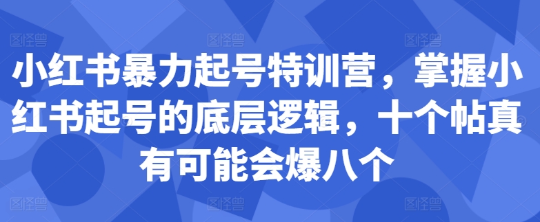 小红书暴力起号特训营,掌握小红书起号的底层逻辑,十个帖真有可能会爆八个-云网创