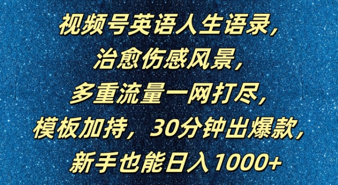 视频号英语人生语录，多重流量一网打尽，模板加持，30分钟出爆款，新手也能日入1000+【揭秘】-云网创