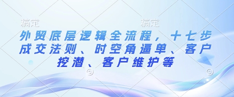 外贸底层逻辑全流程,十七步成交法则、时空角逼单、客户挖潜、客户维护等-云网创