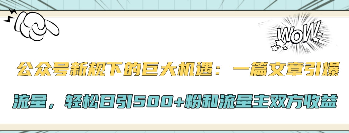 公众号新规下的巨大机遇:一篇文章引爆流量,轻松日引500+粉和流量主双方收益-云网创