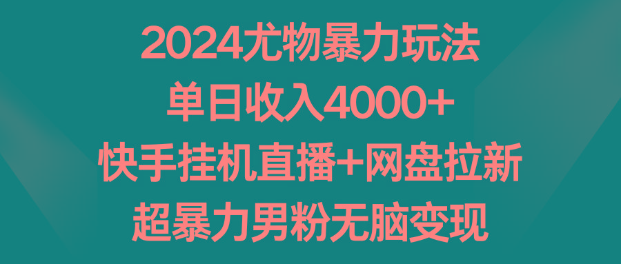 2024尤物暴力玩法 单日收入4000+快手挂机直播+网盘拉新 超暴力男粉无脑变现-云网创
