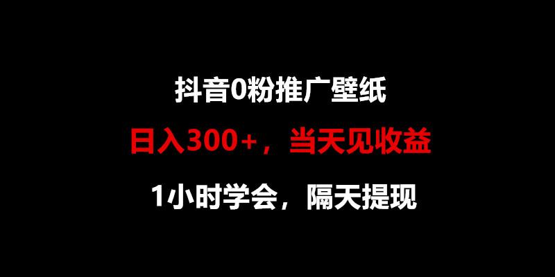 日入300+，抖音0粉推广壁纸，1小时学会，当天见收益，隔天提现-云网创