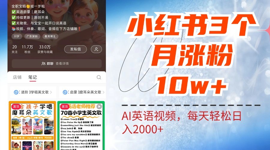 小红书三个月涨粉10W，AI英语视频0成本制作，每天轻松日入2000+-云网创