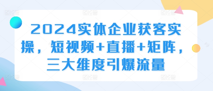 2024实体企业获客实操，短视频+直播+矩阵，三大维度引爆流量-云网创